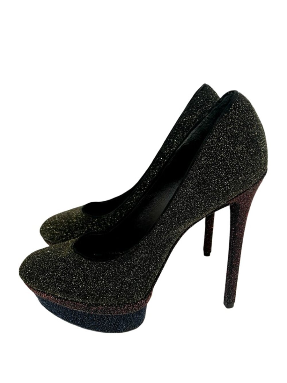 Brian Atwood Glitter Platform Pumps | Black Sparkle Stiletto Heels